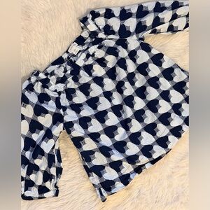 Jcrew Crewcuts -Navy Blue and White Heart Patterned Blouse Top Girls Size 6-7